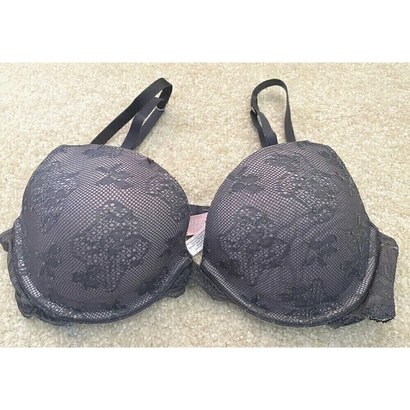 Victorias Secret Gray 34C Bra Unlined Full Coverage Lace Underwire Padded Sexy - Picture 1 of 11